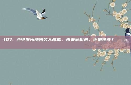 107. 西甲俱乐部财务大改革，未来藏机遇，还是挑战？💼📊